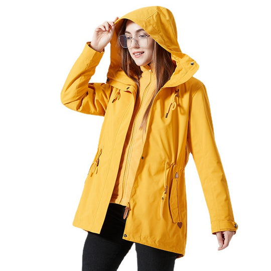 Damen Wasserabweisende taillierte Parka-Jacke mit Kapuze und Kordelzug Shop Nory