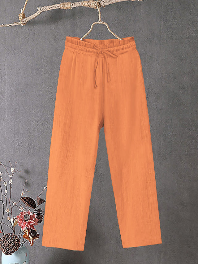 Damen Crinkle Leinenmischung Hose mit elastischem Kordelzug, gerade Beinform und lässiger Passform Shop Nory