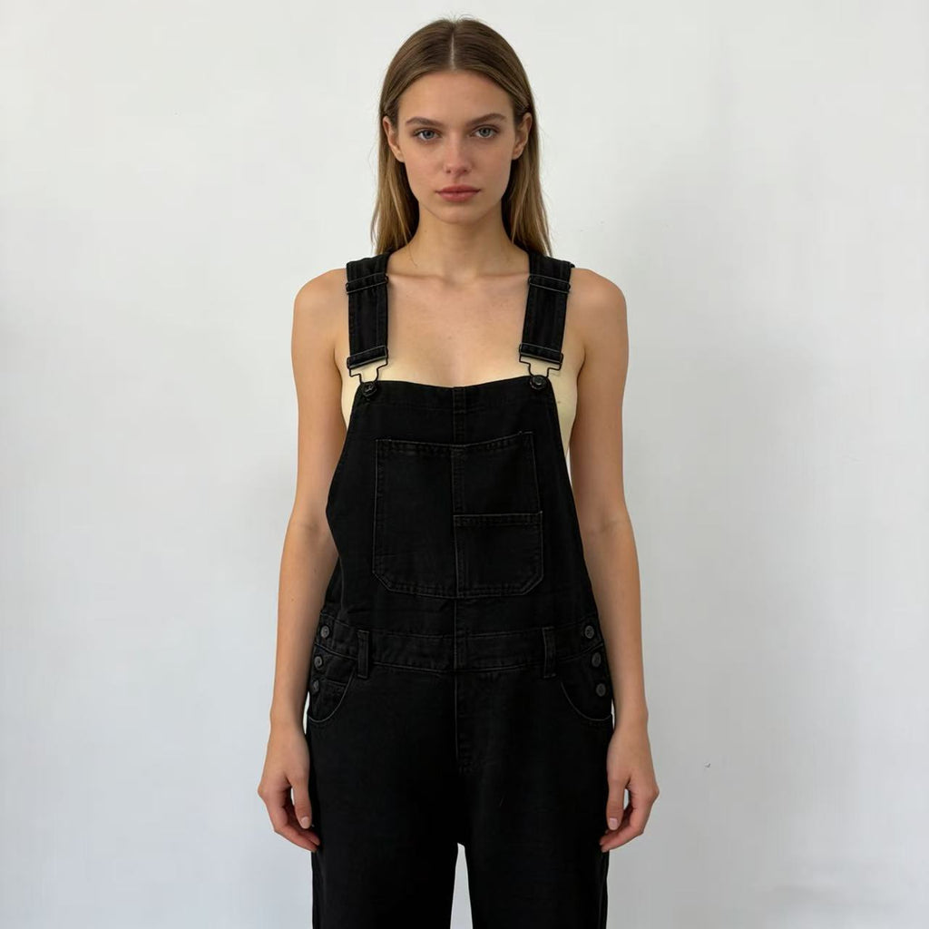 Damen Jeans Latzhose mit weitem Bein und tiefem Rückenausschnitt