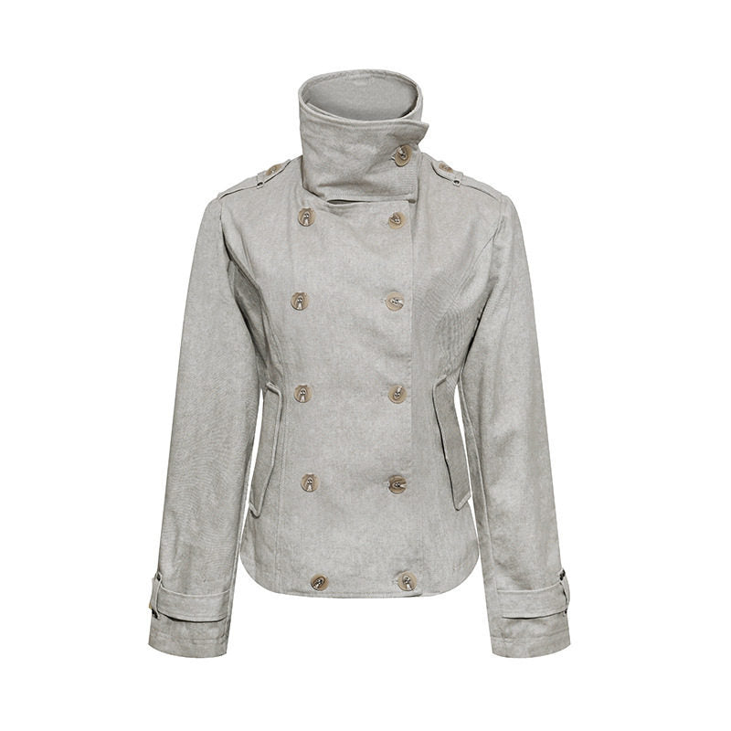 Damen Kurze Doppelreihige Cabanjacke mit Stehkragen und Taillierung Shop Nory