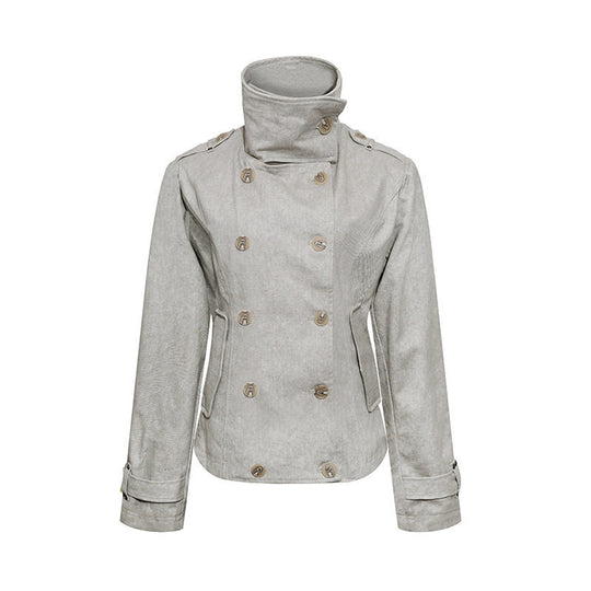 Damen Kurze Doppelreihige Cabanjacke mit Stehkragen und Taillierung Shop Nory