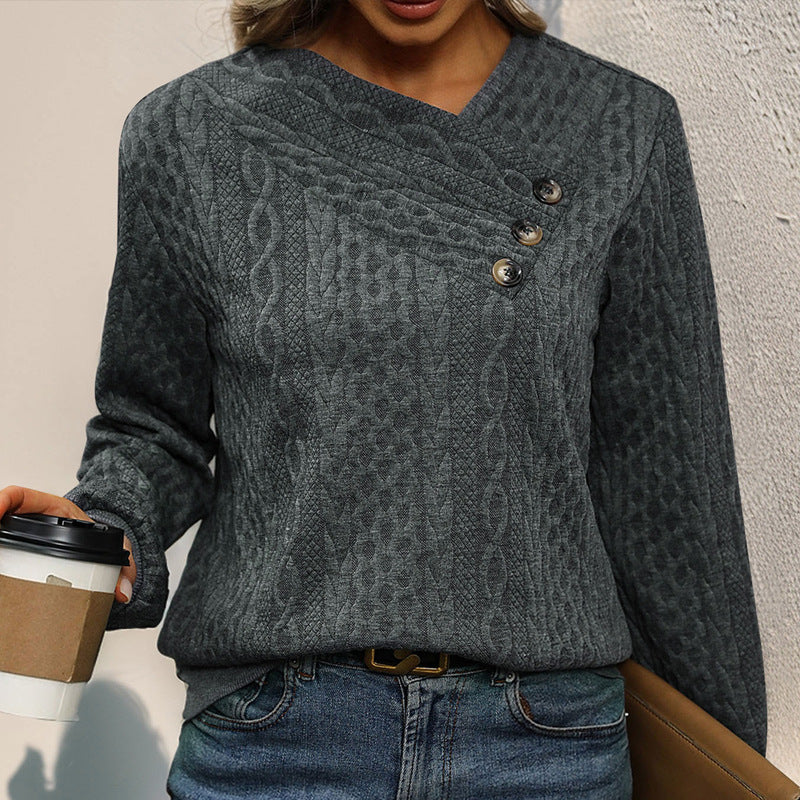 Damen Strukturierter Zopfstrick-Pullover mit asymmetrischer Knopfleiste & Rundhalsausschnitt Shop Nory