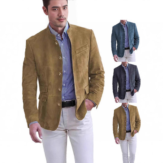 Herren Veloursleder-Sakko mit Stehkragen und aufgesetzten Pattentaschen Shop Nory