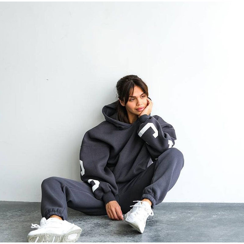 Damen Lässiger Oversize-Sweatanzug mit Kapuze und elastischem Bund