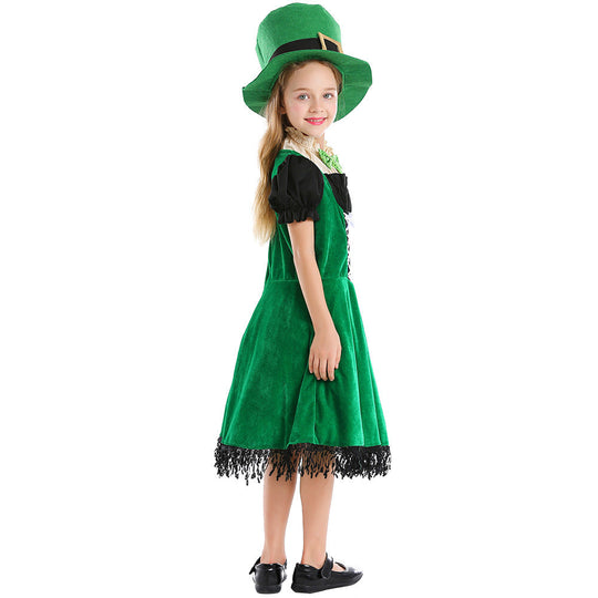 Mädchen Leprechaun Kostüm mit grünem Hut und Fransen Shop Nory