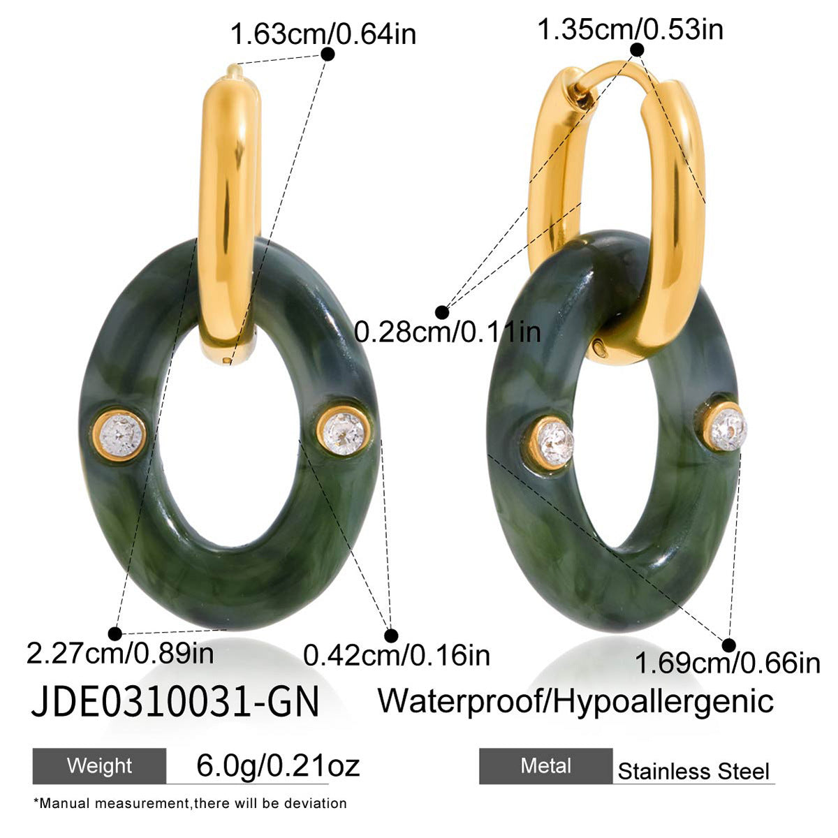 Damen Ohrhänger mit grünem Jade-Design und funkelnden Zirkonia Shop Nory