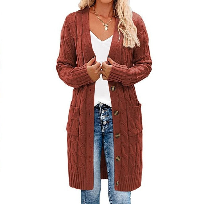 Damen Grobstrickcardigan mit Taschen und Knopfdetails Shopnory