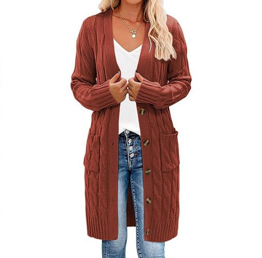 Damen Grobstrickcardigan mit Taschen und Knopfdetails Shopnory