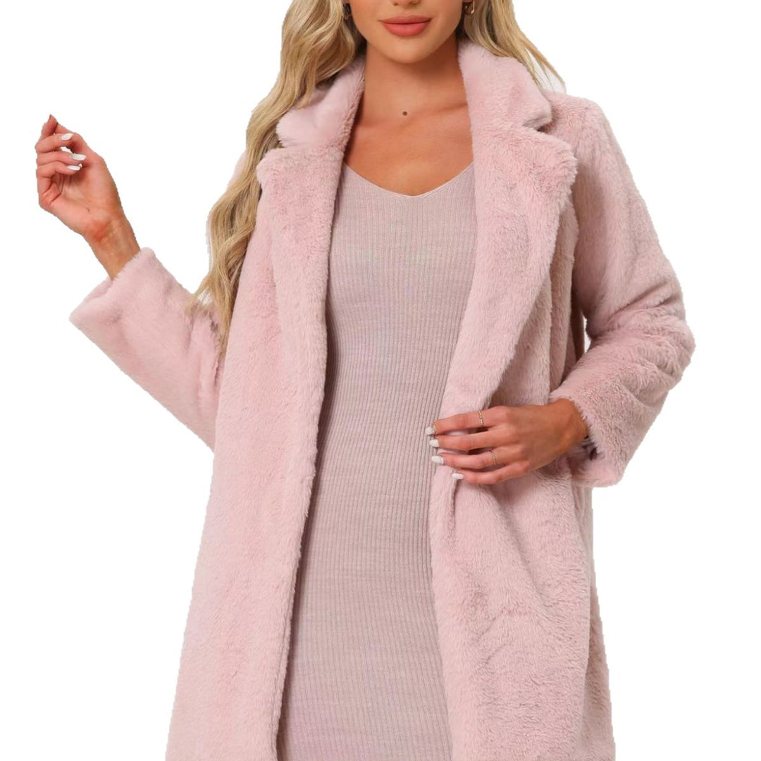 Damen Midilanger Kunstpelz‑Mantel mit softem Schalkragen und Eingrifftaschen Shop Nory