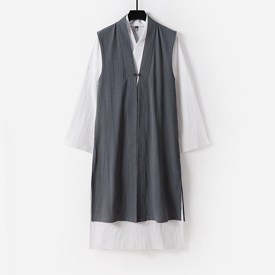 Damen Langer ärmelloser Kimono-Weste mit minimalistischer Linienführung und dekorativem Knebelverschluss Shop Nory