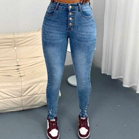 Damen hochtaillierte Sculpting-Skinny-Jeans mit sichtbarer Zierknopfleiste und knöchellanger sculptender Passform Shop Nory