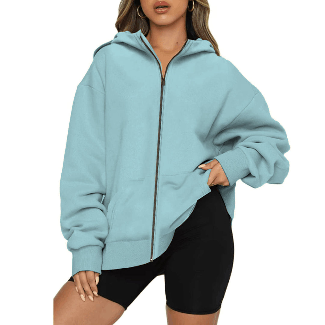 Damen nan leichte Zip-Kapuzenjacke im Relaxed-Fit mit Kängurutasche und gerippten Bündchen Shop Nory