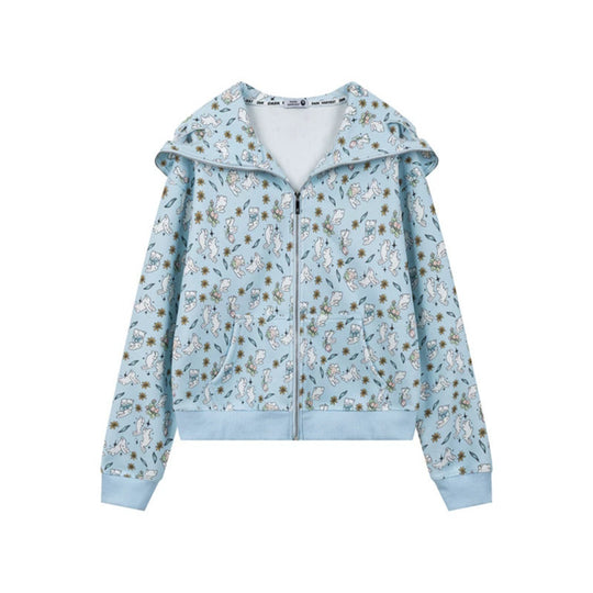 Damen Kapuzen-Sweatjacke mit Reißverschluss und niedlichem Allover-Print Shop Nory
