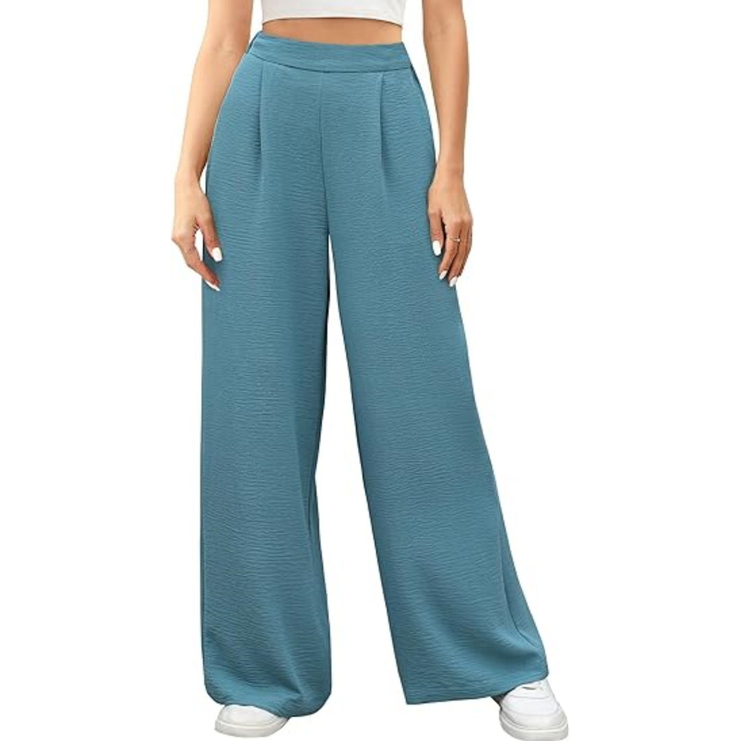Damen hochtaillierte weite Palazzo-Hose mit Strukturstoff Shop Nory