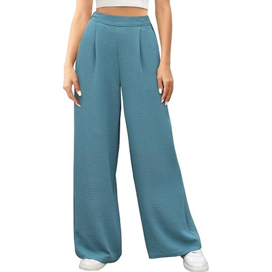 Damen hochtaillierte weite Palazzo-Hose mit Strukturstoff Shop Nory
