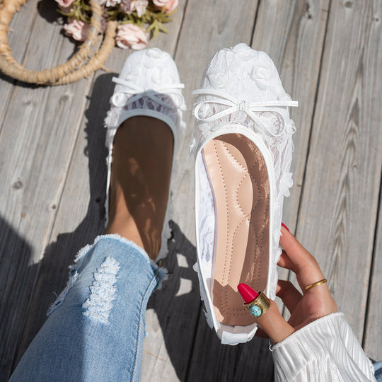 Damen elegante Ballerinas mit floralen Applikationen und rutschfester Sohle