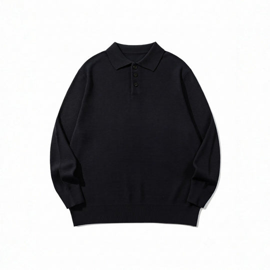 Unisex Boxy-Feinstrick-Poloshirt mit Henley-Knopfleiste, Rippbündchen und Raglanärmeln Shop Nory
