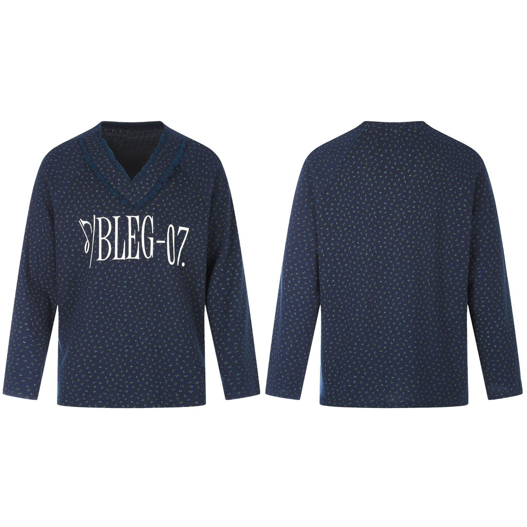 Damen Feinstruktur V‑Ausschnitt Strickpullover mit Rüschenkragen Shop Nory
