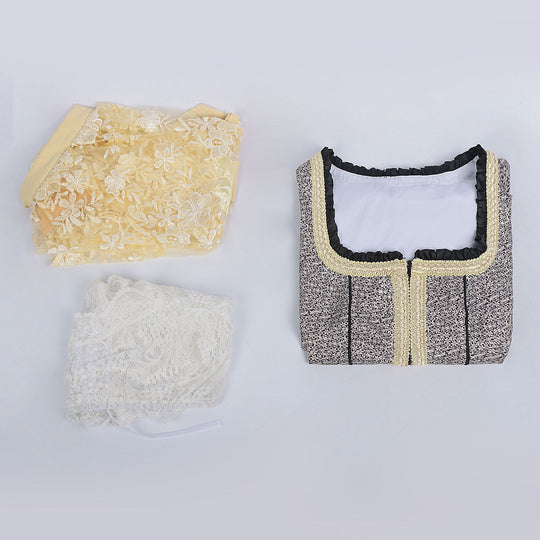 Damen nan Bouclé Top mit quadratischem Ausschnitt Goldborte und Rüschenkante Shop Nory