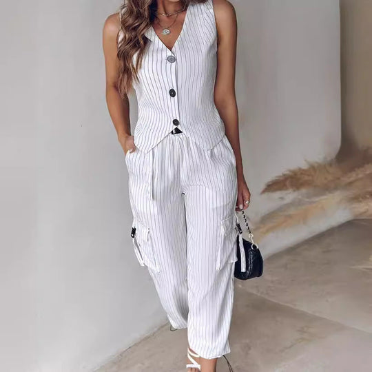 Damen elegantes Anzug-Set mit gestreiftem Design und lässigem Schnitt