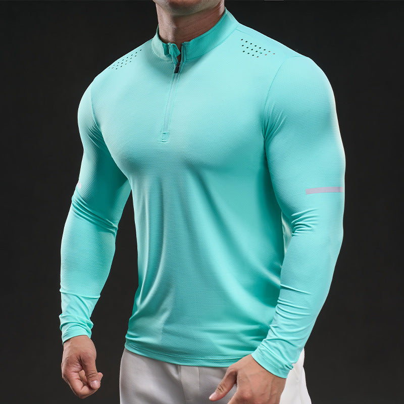 Herren Kompressions-Trainingsshirt mit kurzem Reißverschluss und atmungsaktiver Mesh‑Struktur Shop Nory