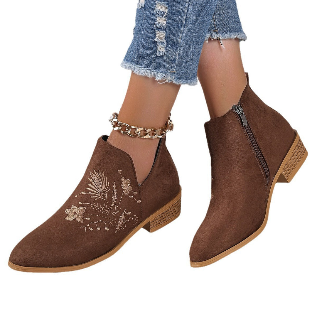 Damen Gestickte Ankle-Boots mit V-Cut und seitlichem Reißverschluss Shop Nory