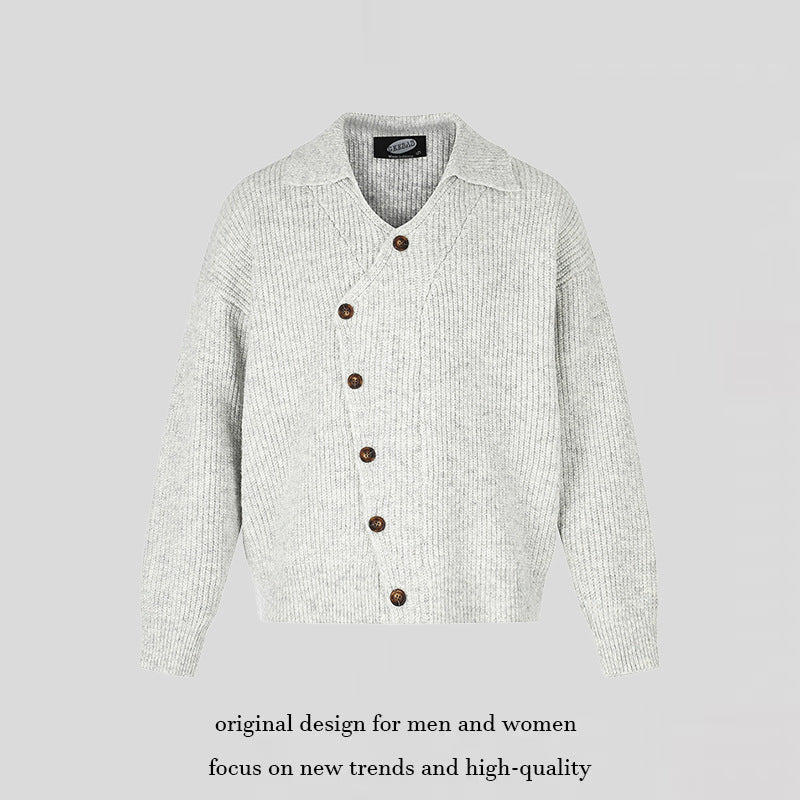 Damen Oversize Strickjacke mit asymmetrischer Knopfleiste und Hemdkragen Shop Nory
