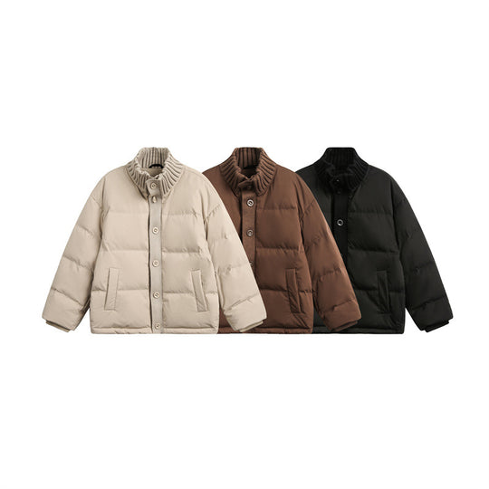 Unisex Kurze gesteppte Oversize-Wattierjacke mit Rippenkragen und Druckknopfverschluss Shop Nory