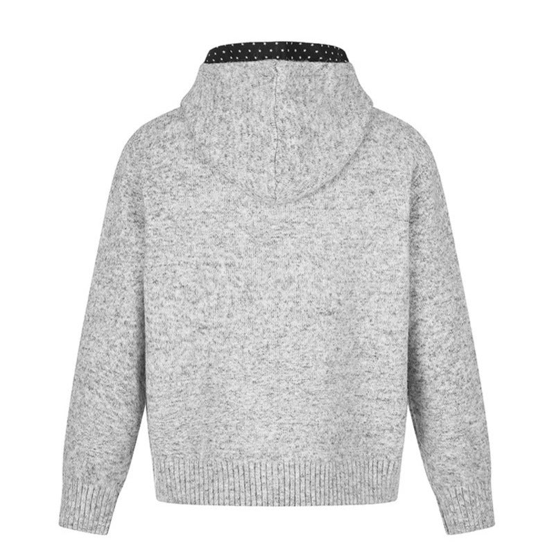 Damen Zip-Kapuzen-Strickjacke mit gepunkteter Kapuzenfütterung und Sternchen-Stickerei Shop Nory