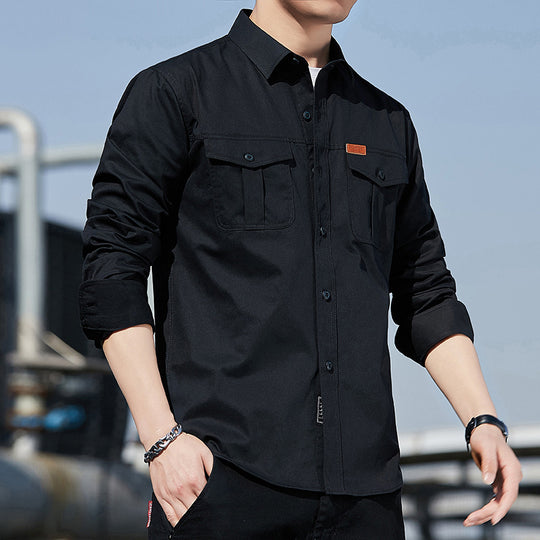 Herren leichtes Utility-Overshirt aus Baumwoll-Canvas mit Brustpattentaschen Shop Nory