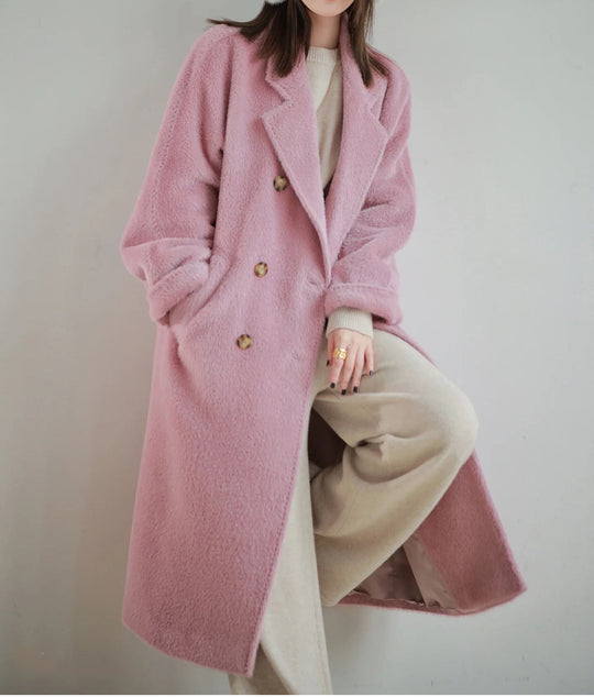 Damen Modischer und eleganter Bouclé-Mantel mit doppelter Knopfleiste Shop Nory