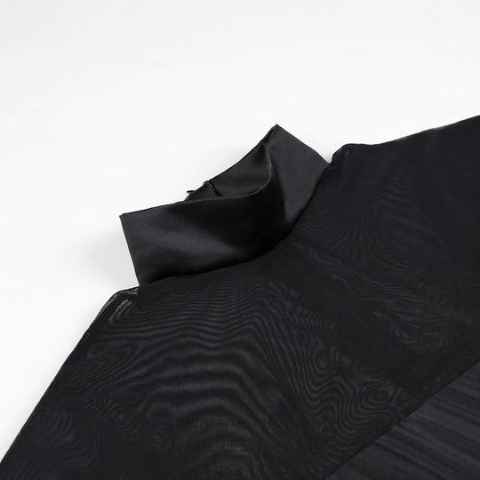 Damen Kurzabendkleid mit Stehkragen, transparenten Mesh-Ärmeln und Korsagen-Optik Shop Nory
