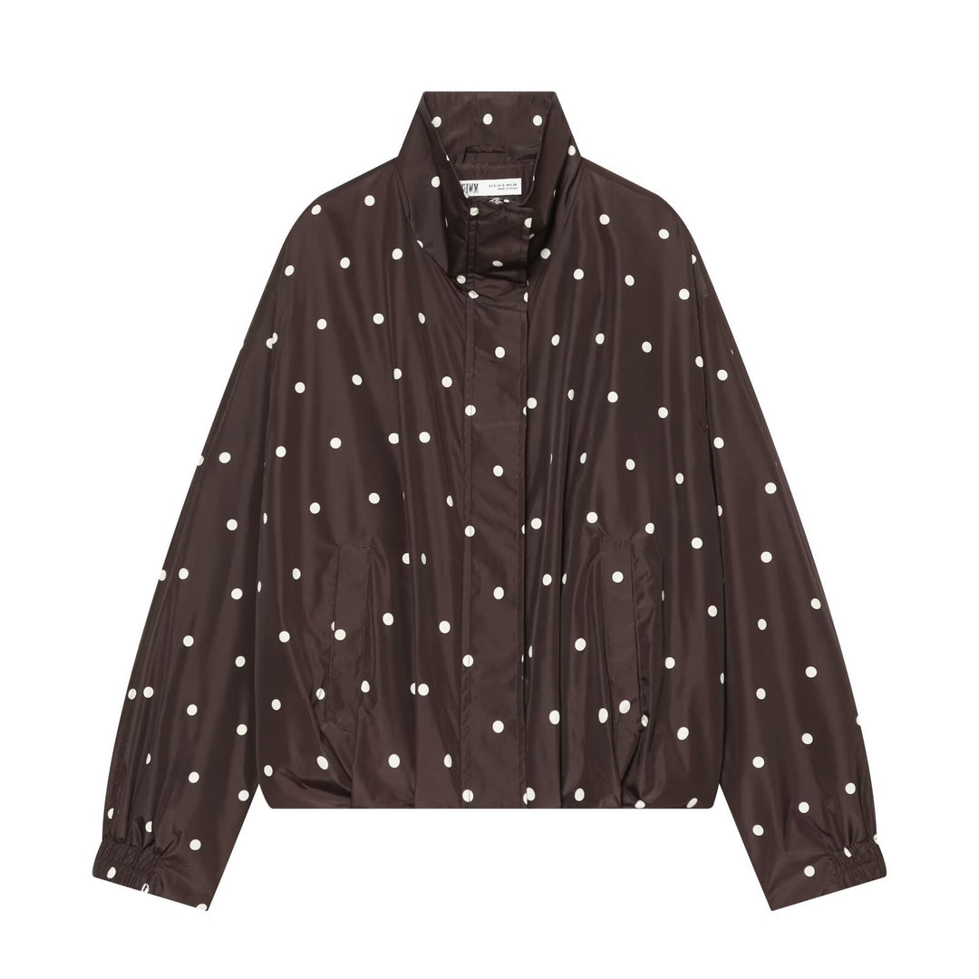 Damen Gepunktete leichte Übergangsjacke mit Funnelkragen und elastischem Saum Shop Nory