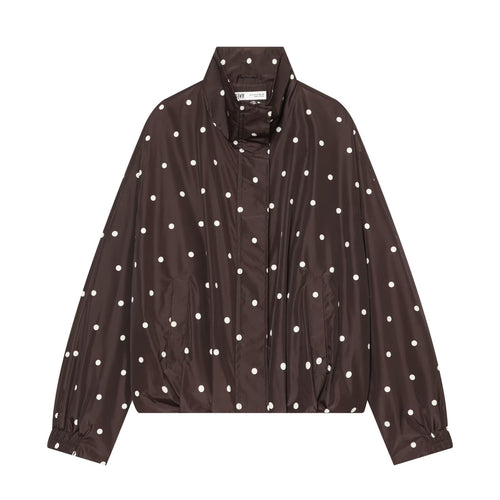 Damen Gepunktete leichte Übergangsjacke mit Funnelkragen und elastischem Saum Shop Nory