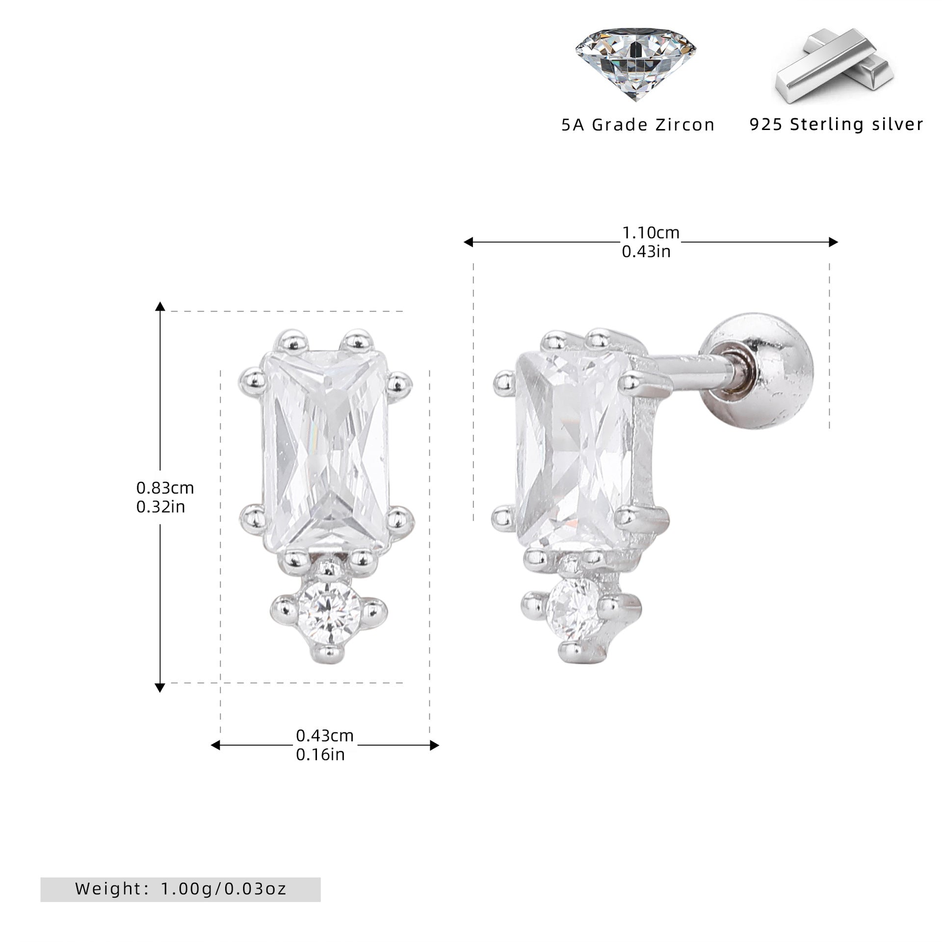 Damen Ohrstecker aus hochwertigem 925 Sterling Silber mit funkelnden 5A Zirkonen Shop Nory