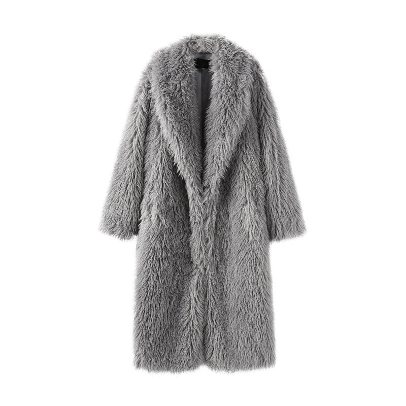 Damen Maxilanger Kunstpelzmantel mit langflorigem Hochflor und Oversize-Silhouette Shop Nory