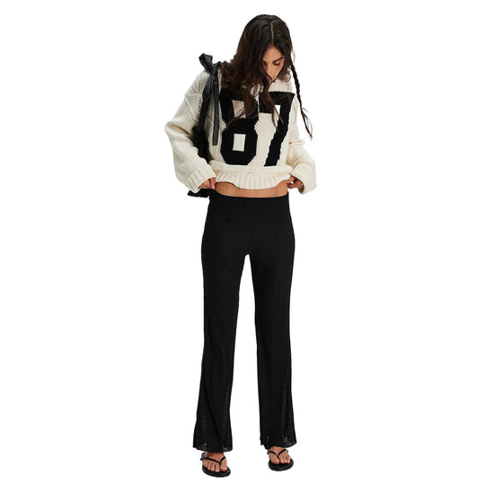 Damen Oversize Grobstrick-Pullover mit sportivem Zahlendekor & Zopfstrickdetail Shop Nory