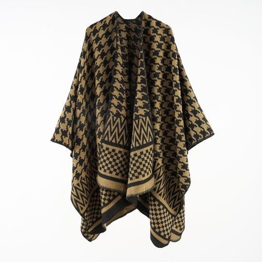 Damen Jacquard-Capeponcho mit Hahnentritt- und Geometriemuster Shop Nory