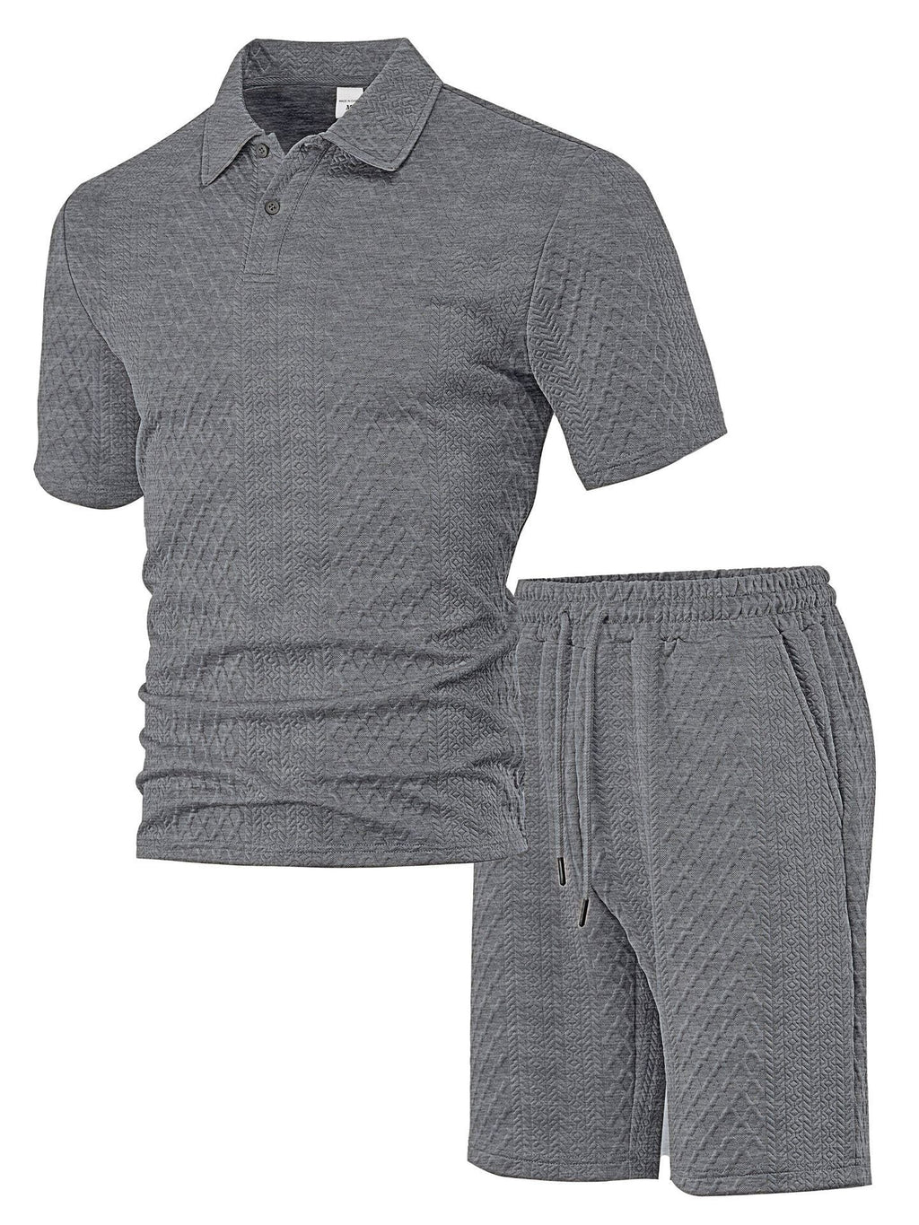 Herren nan geprägtes Waffel-Polo mit Kentkragen und elastischer Tunnelzugshorts im Set