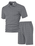 Herren nan geprägtes Waffel-Polo mit Kentkragen und elastischer Tunnelzugshorts im Set