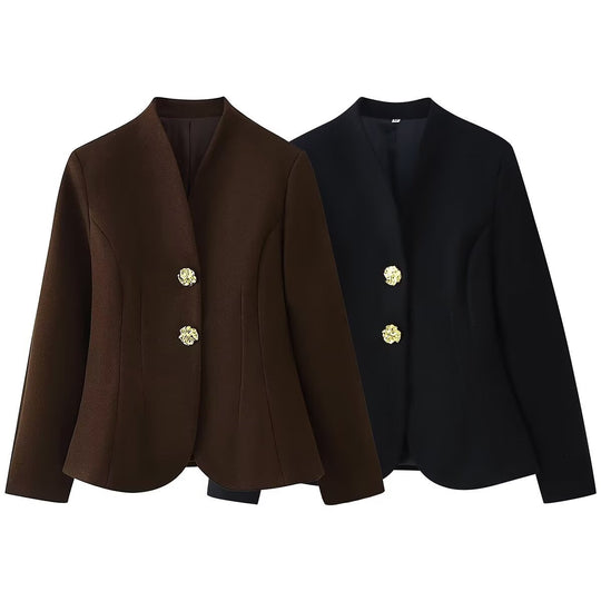 Damen Taillierter Blazer mit geschwungenem Saum und dekorativen Goldknöpfen Shop Nory