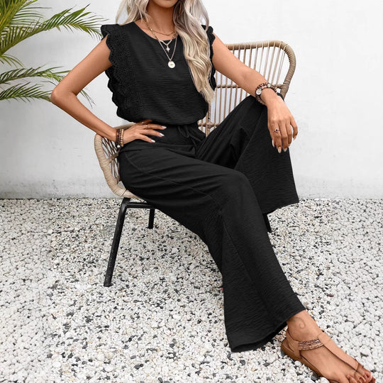 Damen Zweiteiliges Set aus Top und Palazzo-Hose mit Spitzenvolant Shop Nory