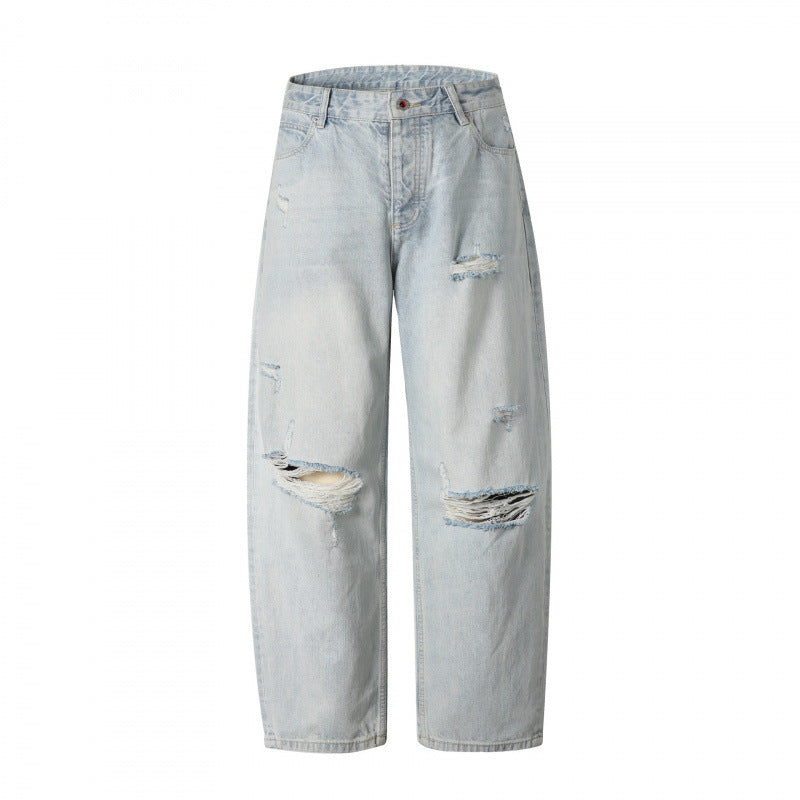 Damen Baggy-Denimhose mit hohem Bund, Destroyed-Details und geradem Bein Shop Nory