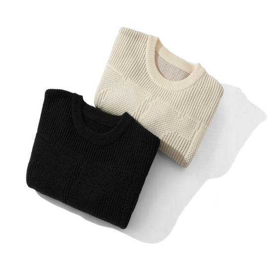 Unisex Strukturierter Oversize-Rundhalspullover mit Panel‑Strick Shop Nory