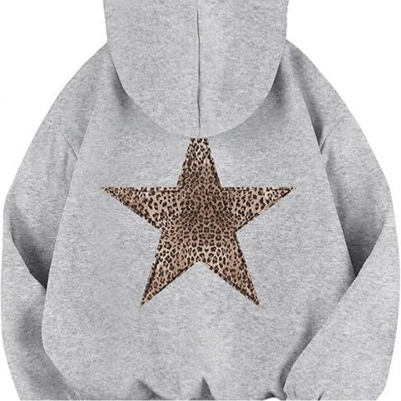 Damen Kapuzensweater mit stylish Leopardstern-Design und entspannter Passform