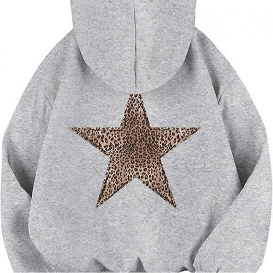 Damen Kapuzensweater mit stylish Leopardstern-Design und entspannter Passform