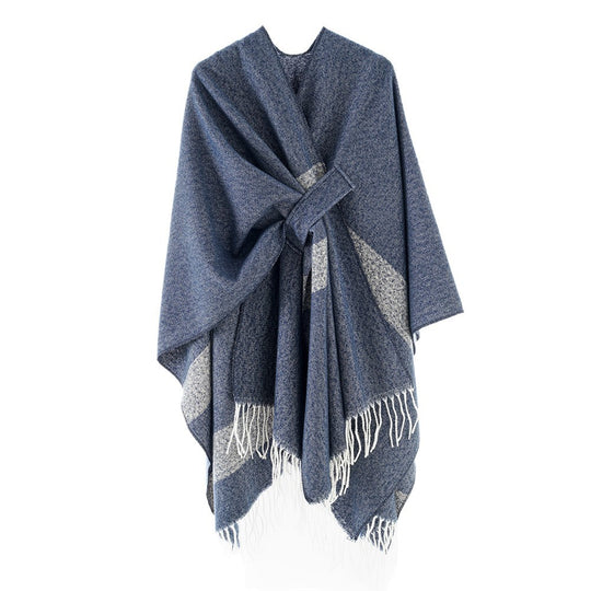 Damen Cape-Poncho mit Bindegürtel, asymmetrischem Zipfelsaum und Fransensaum Shop Nory