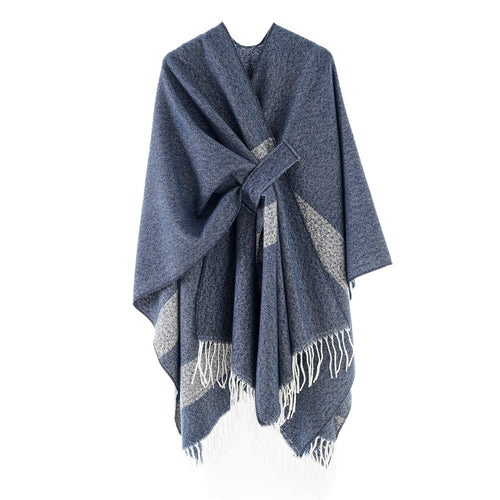 Damen Cape-Poncho mit Bindegürtel, asymmetrischem Zipfelsaum und Fransensaum Shop Nory