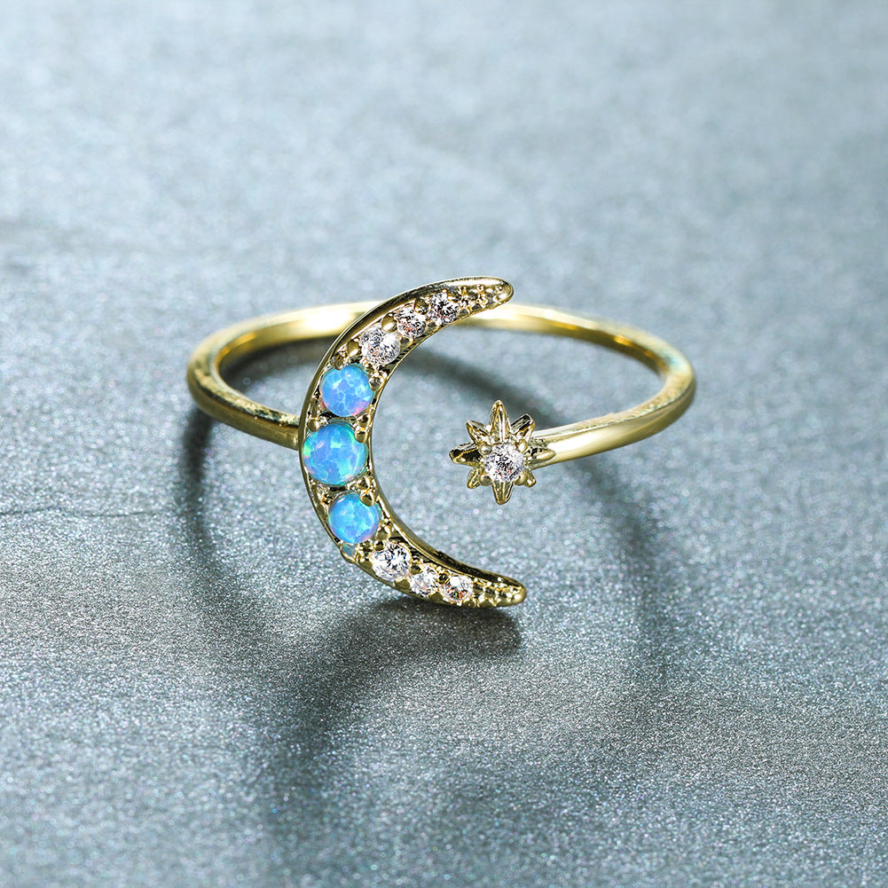 Damen Ring mit kunstvollem Mondmotiv und schillernden Opalen Shop Nory