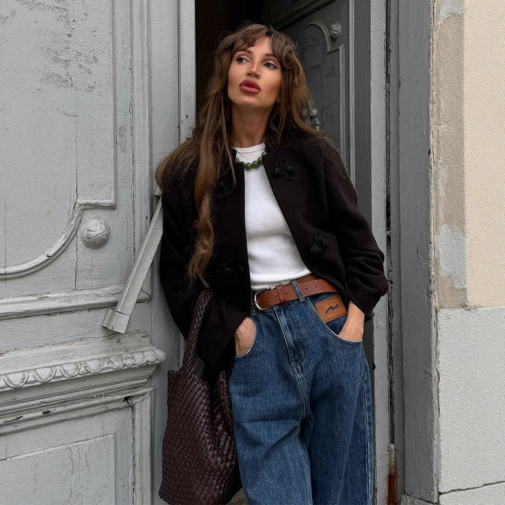 Damen Kurz geschnittene Boxy-Dufflecoat-Jacke mit dekorativen Knebelverschlüssen Shop Nory